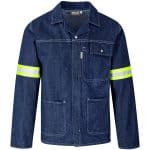 BLUE Cast Premium 100% Cotton Denim Jacket - Reflective Arms & Back - Yellow Tape