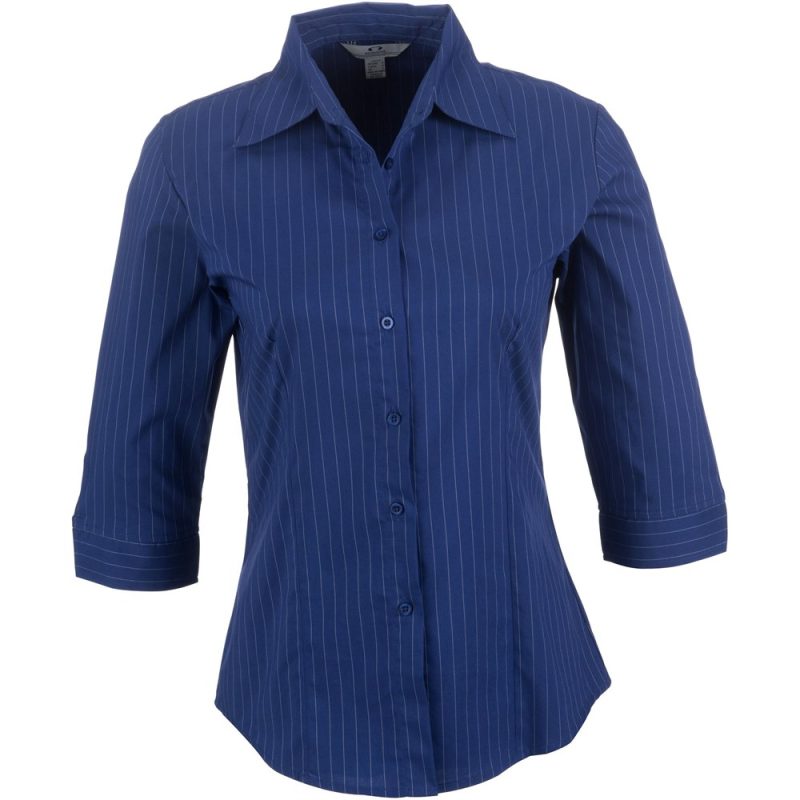 BLUE Ladies 3/4 Sleeve Manhattan Striped Shirt - Blue