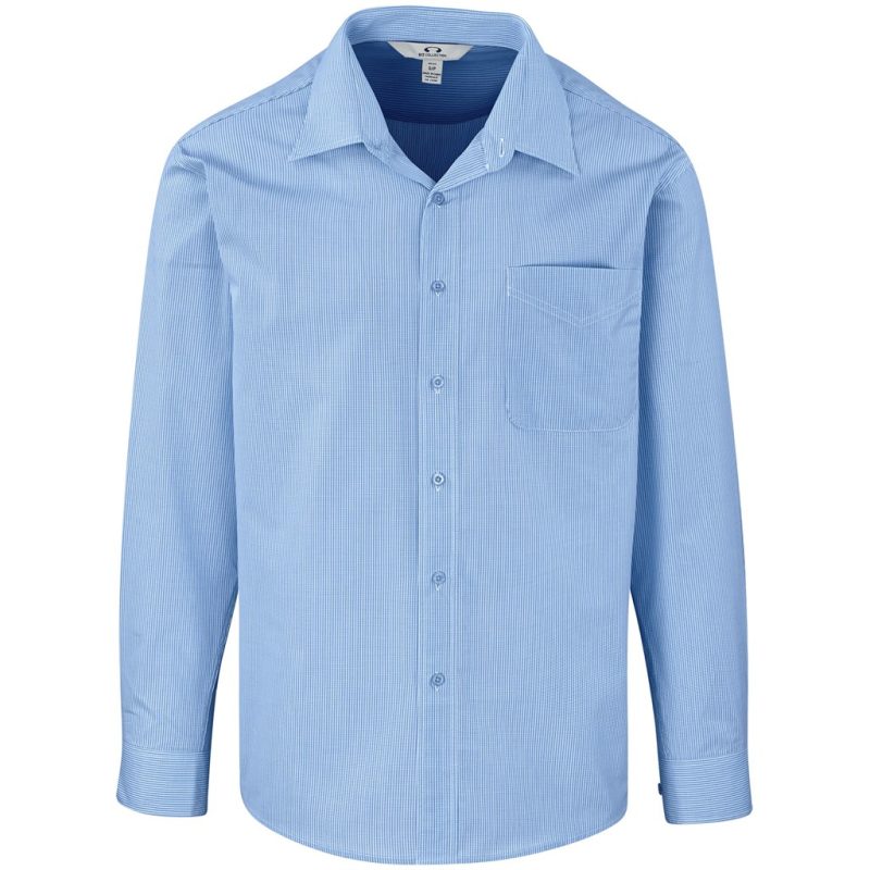 Light Blue Mens Long Sleeve Micro Check Shirt - Light Blue
