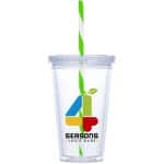 LIME Malibu Double-Wall Plastic Tumbler & Straw - 470ml - Lime