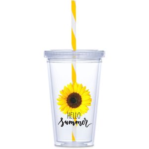 YELLOW Malibu Double-Wall Plastic Tumbler & Straw - 470ml - Yellow