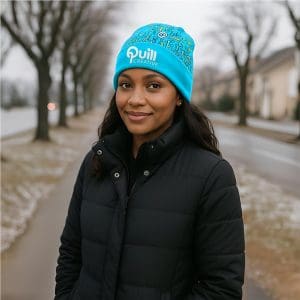 Pre-Printed Sample Hoppla Snowflake Polar Fleece Beanie lifestyleImagesWithLogos