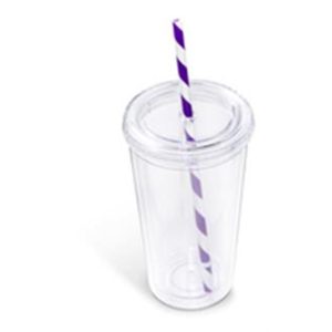 Malibu Double-Wall Plastic Tumbler & Straw - 470ml - Purple
