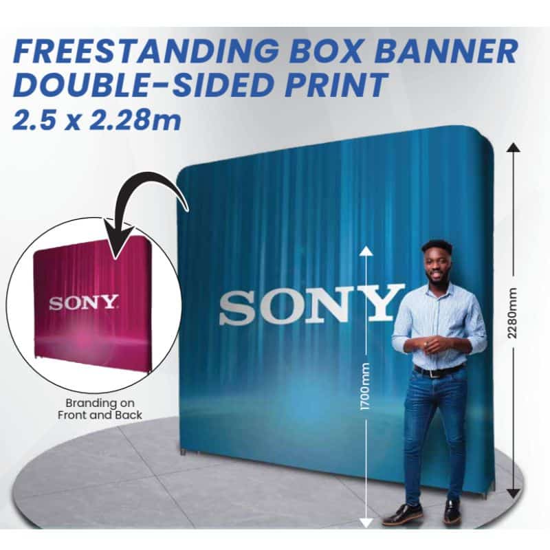 Freestanding Box Banner Double Sided Print 2500 X 2280 X 300mm