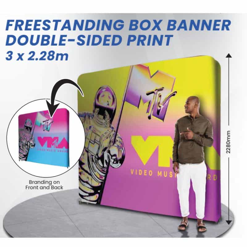 Freestanding Box Banner Double Sided Print 3000 X 2280 X 300mm
