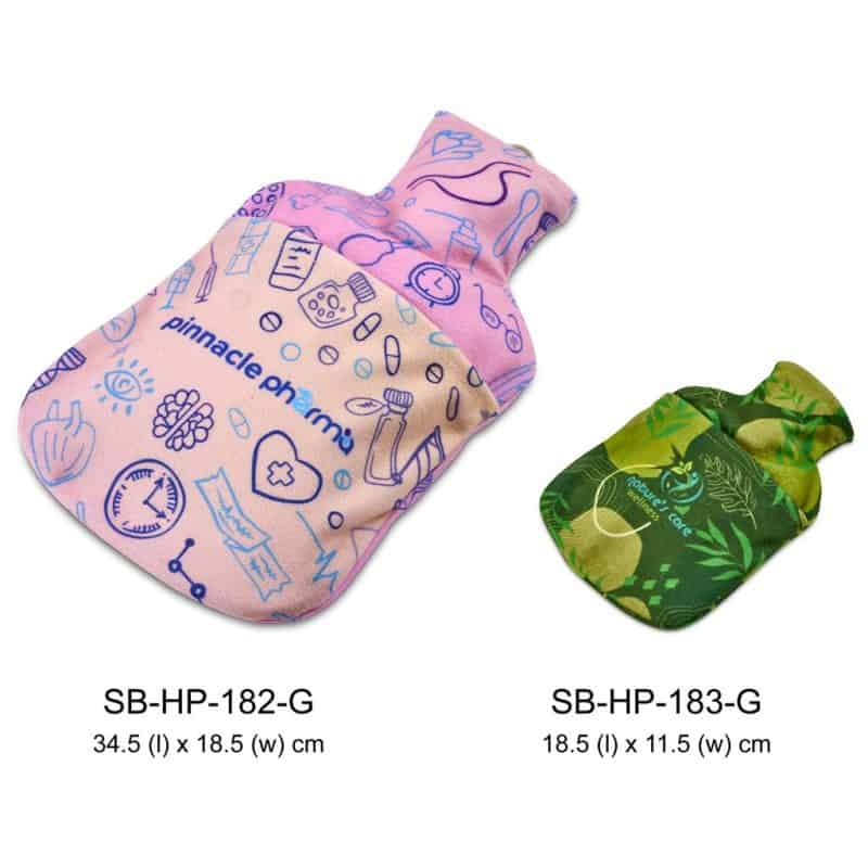 SB-HP-183-G_SIZE-COMPARISON Pre-Printed Sample Hoppla Toastie Small Hot Water Bottle Cover