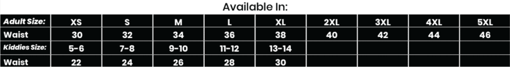 Cricket Pants Sizing Chart