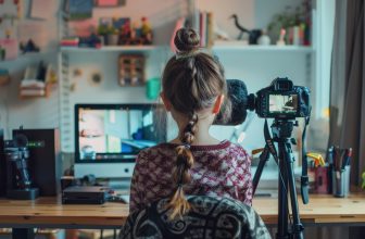 Young girl doing video editing at computer, likely using Viddyoze to create amazing animations.