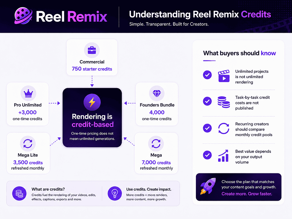 Reel Remix credits overview with project options and buyer tips.