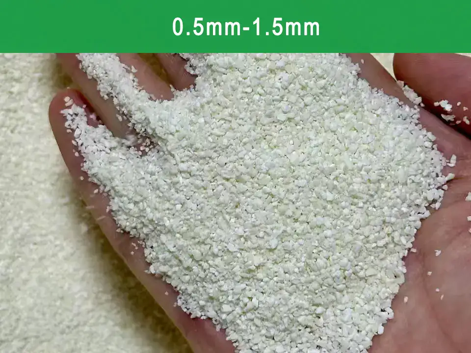 A sample of fine 0.5-1.5mm eco-friendly cassava cat litter, showing the soft texture that enables fast, hard clumping.
