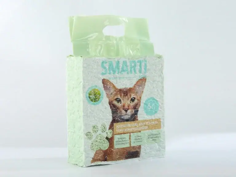 A vacuum-sealed bag of tofu cat litter, showing its compact, dust-free, and moisture-resistant packaging for private label brands.