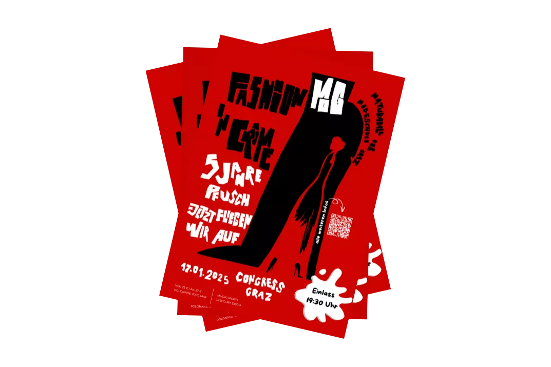 Maturaball-Plakate „Fashion in Tension“ – Maturaballdesign & Druck