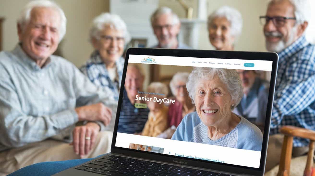 photo of a laptop computer displaying a senior daycare website