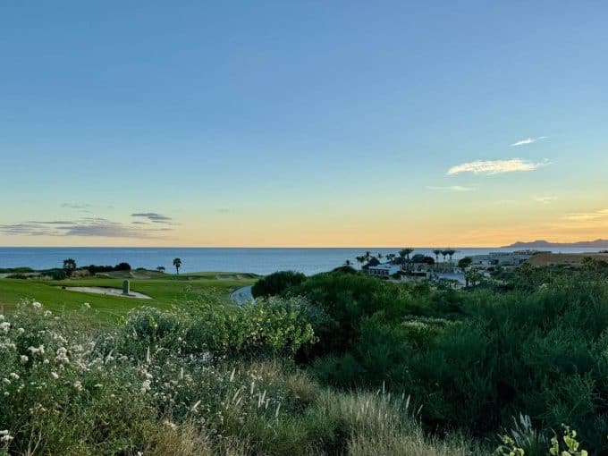 Puerto Los Cabos Ocean View With Lush Greenery And A Scenic Coastline.
