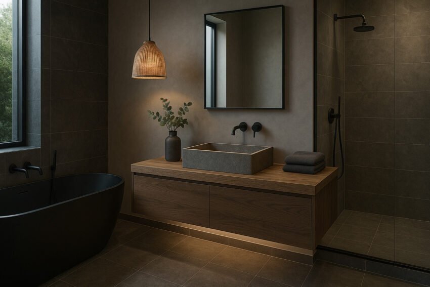 Stylish modern black and gray bathroom showcasing purely home vibe decor