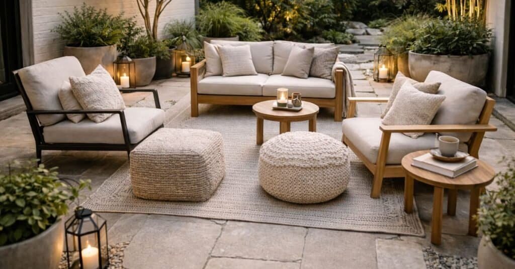 A beautifully arranged outdoor seating area showcasing outdoor seating arrangement ideas.