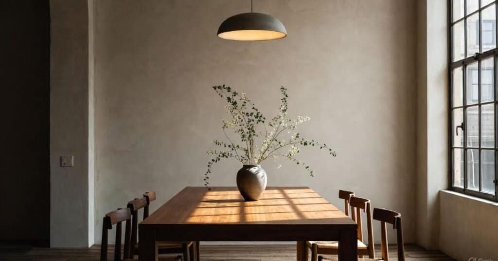 A warm and inviting modern dining centerpiece featuring elegant floral arrangements.