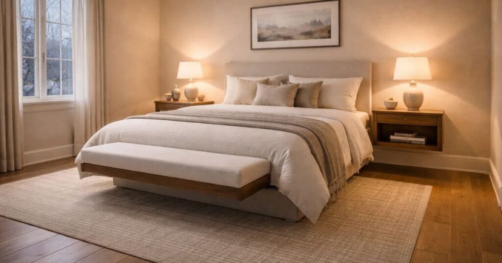 Simple winter decor featuring cozy textures and soft colors.