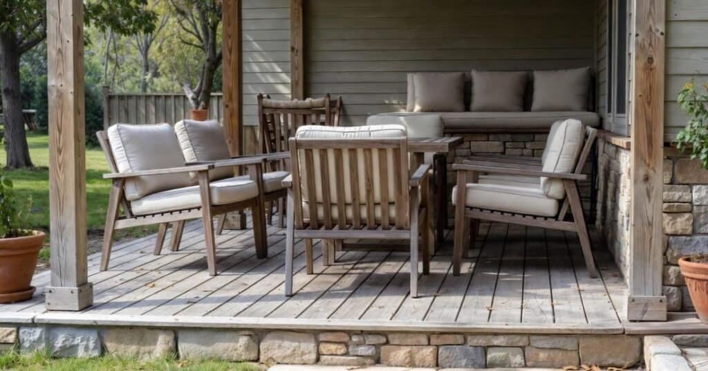 A collection of outdoor seating arrangement ideas for patios and backyards.