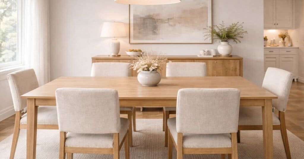 A beautiful modern dining centerpiece featuring fresh flowers and elegant decor.