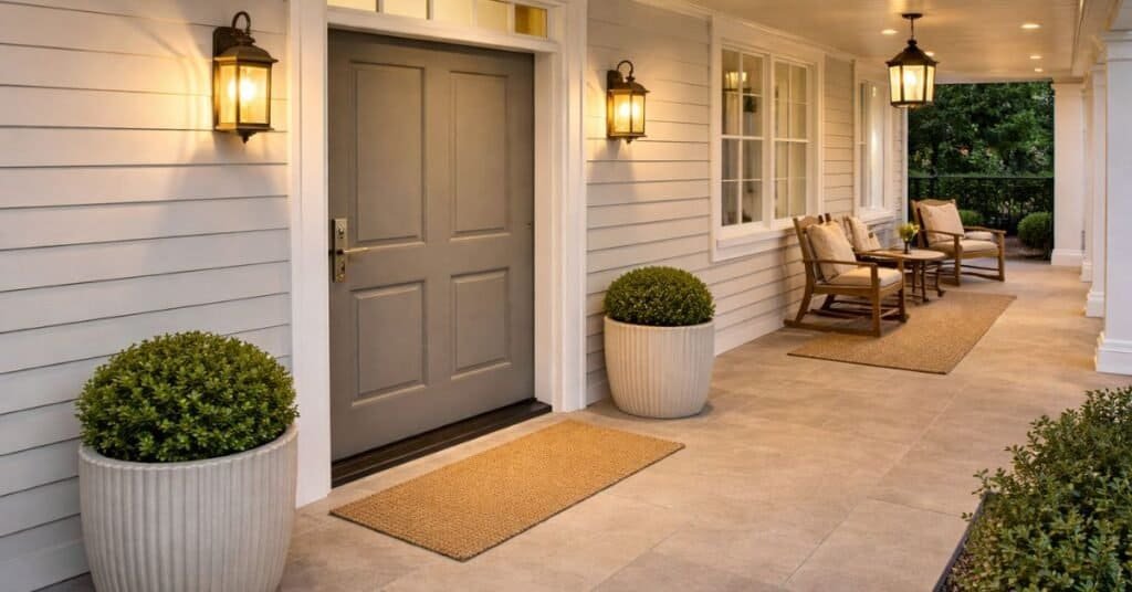 A simple graphic representing modern door decor ideas.