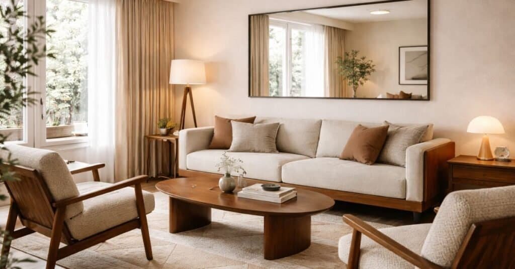 Minimalist wall decor featuring simple artwork in a small apartment