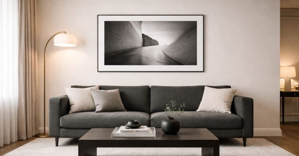 Minimalist wall decor featuring simple art and mirrors for small apartments