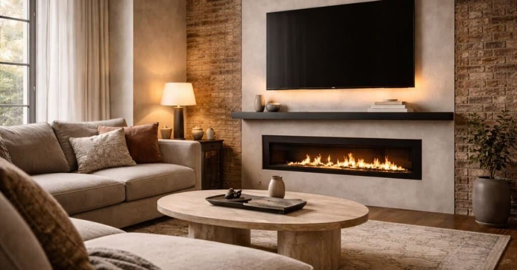 A wall-mounted TV with hidden cords demonstrating how to hide TV power cord in wall