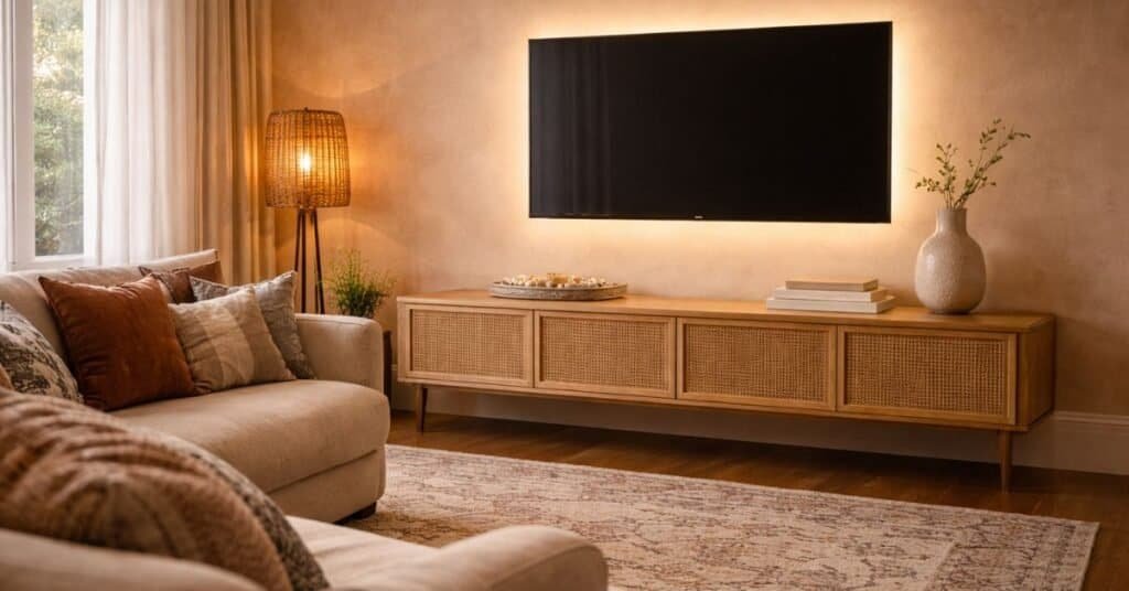 Diagram showing how to hide TV power cord in wall for a clean look