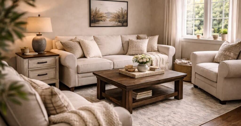 small living room corner with bulky furniture that makes the area feel cramped