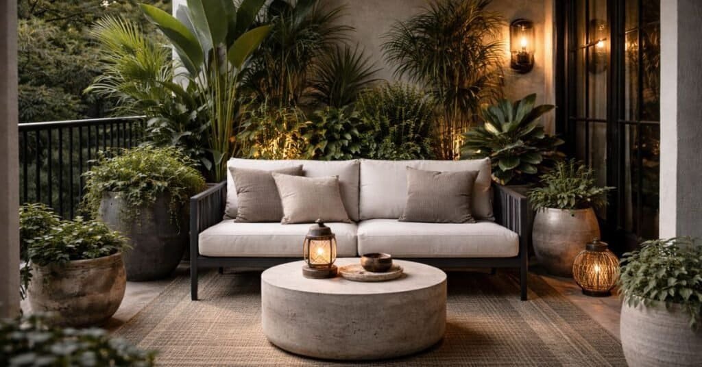 image of a porch using taller plants for privacy