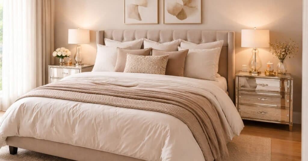 Glamorous modern bedroom with elegant details