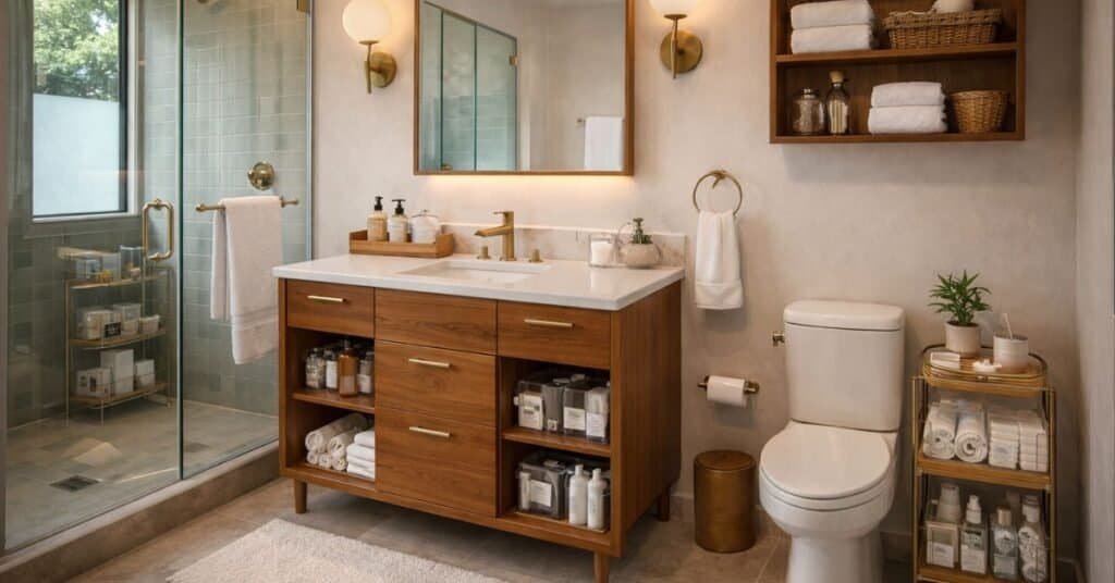 Mid century modern bathroom with smart storage