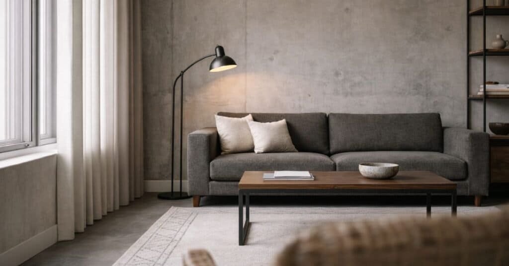 A minimalist room showcasing simple furniture and neutral colors, embodying minimalist decorating style.