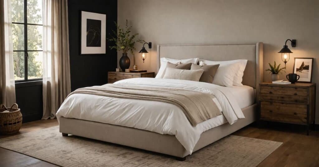 Modern industrial bedroom with natural accents