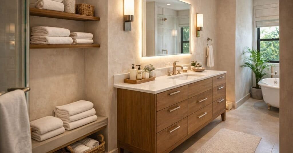 Serene spa bathroom with natural elements