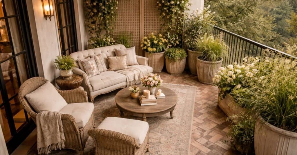 Springtime balcony with vintage charm