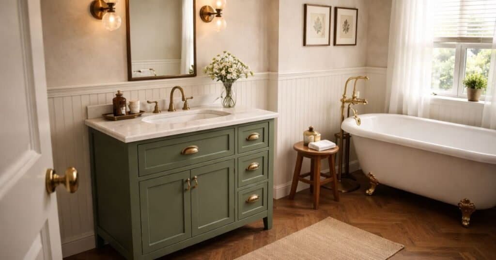 Vintage bathroom with brass accents