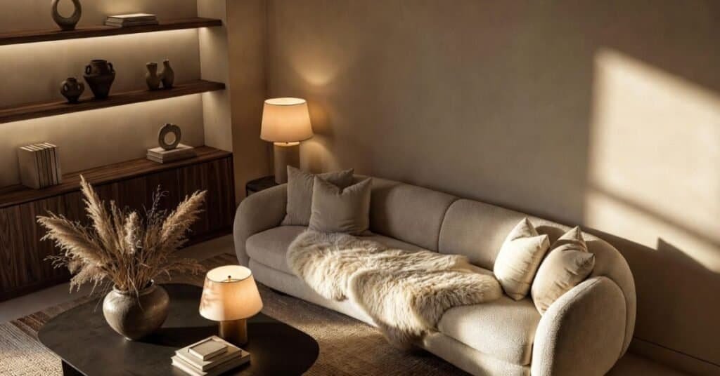 A minimalist room showcasing simple furniture and neutral colors, embodying minimalist decorating style