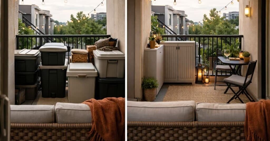 Balcony comparison organized vs. cluttered