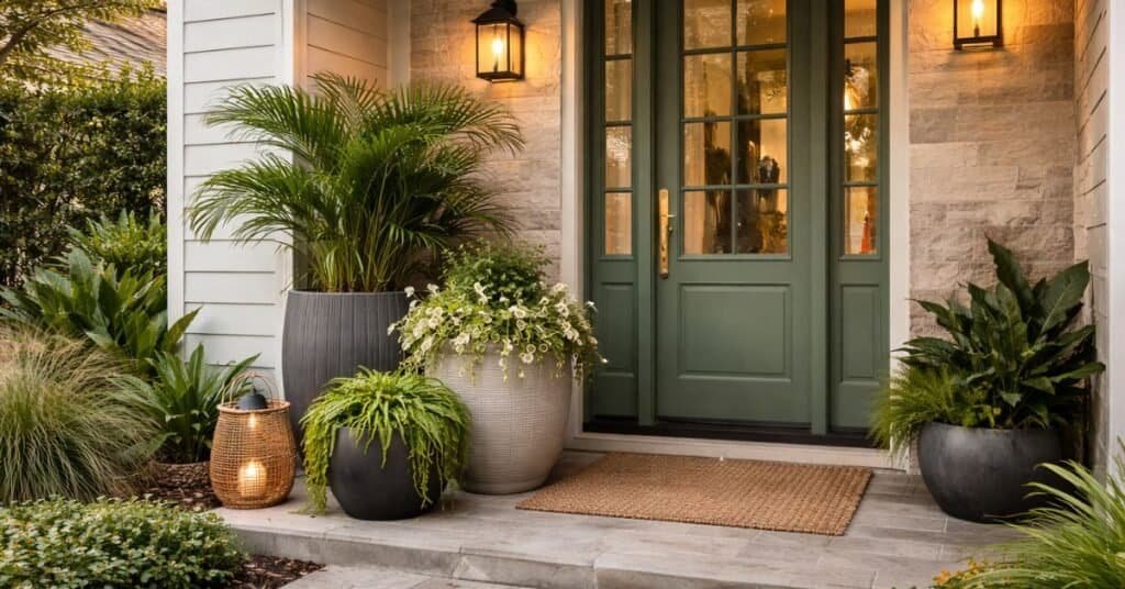 Charming entrance with stylish planters