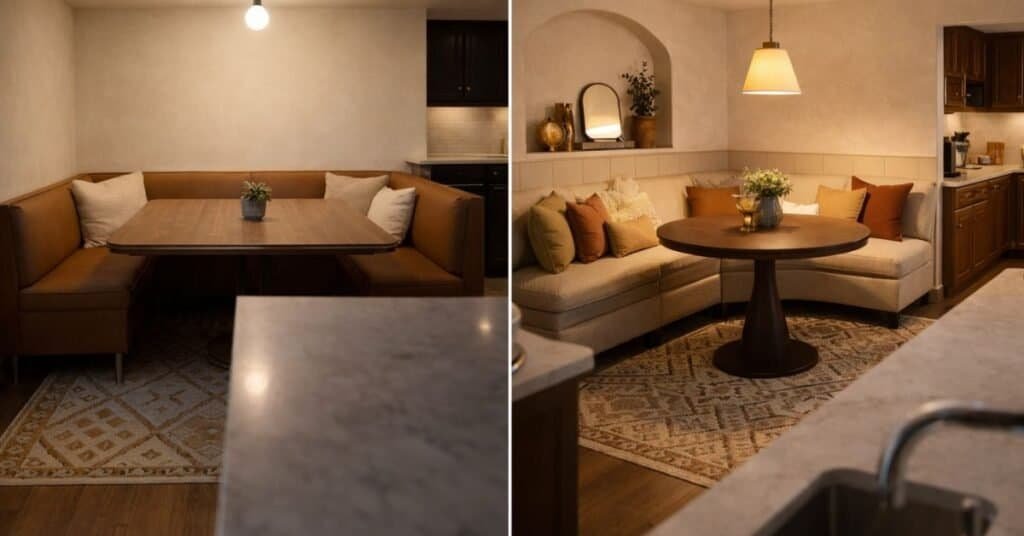 Contrasting dining nooks with different ambiances