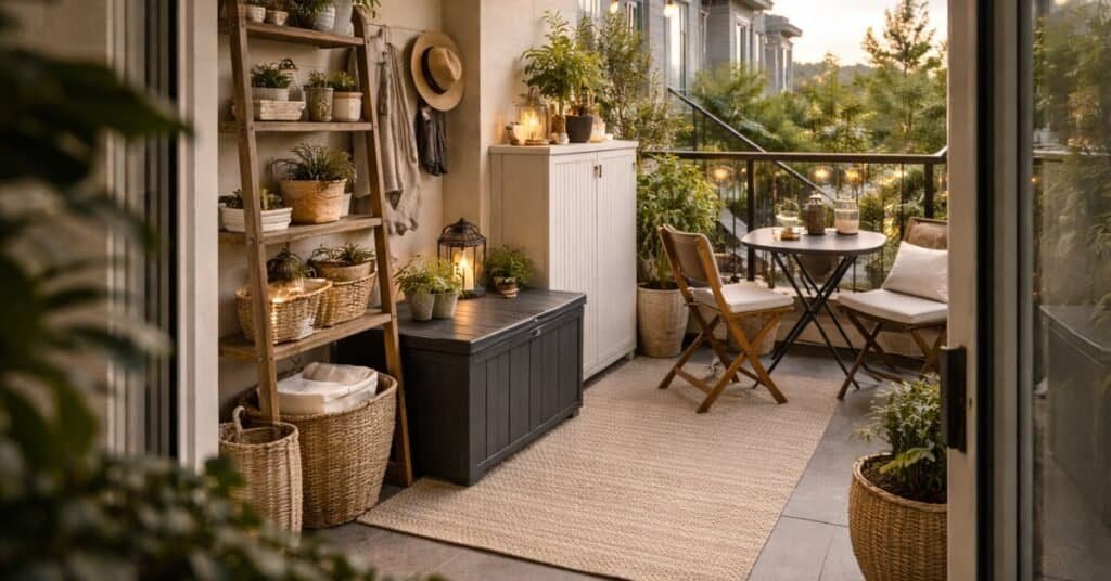 Cozy balcony with farmhouse charm