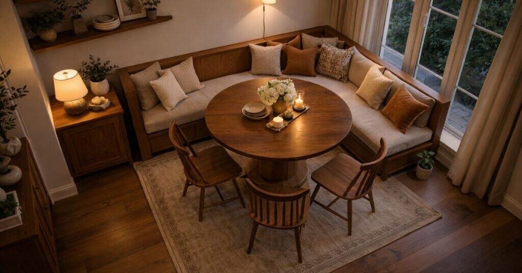 Cozy dining nook in soft lighting