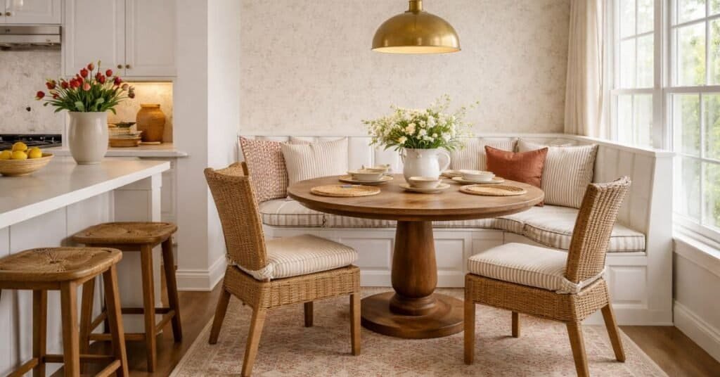 Cozy farmhouse dining nook setup