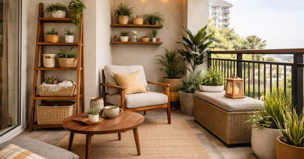 Cozy mid century balcony retreat