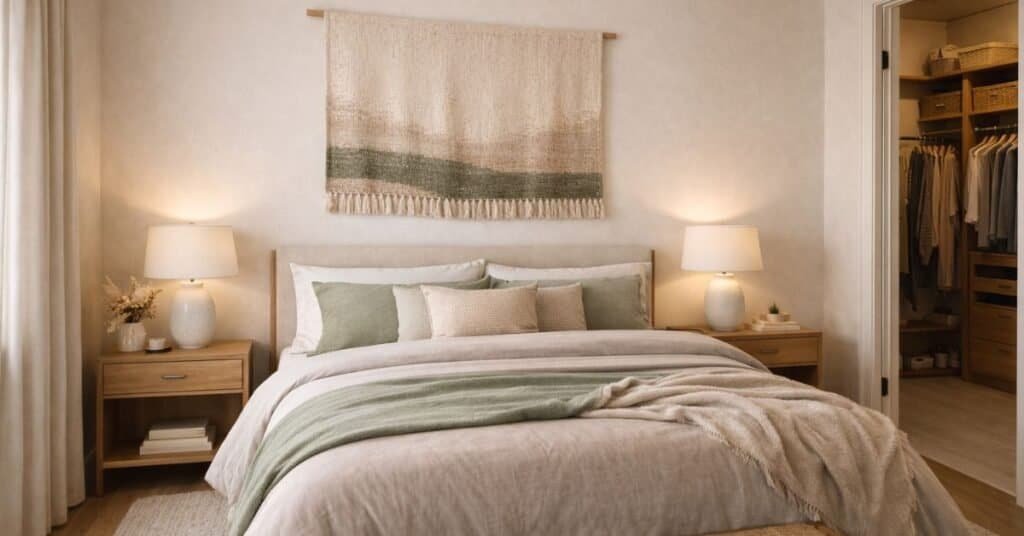 Cozy neutral toned modern bedroom