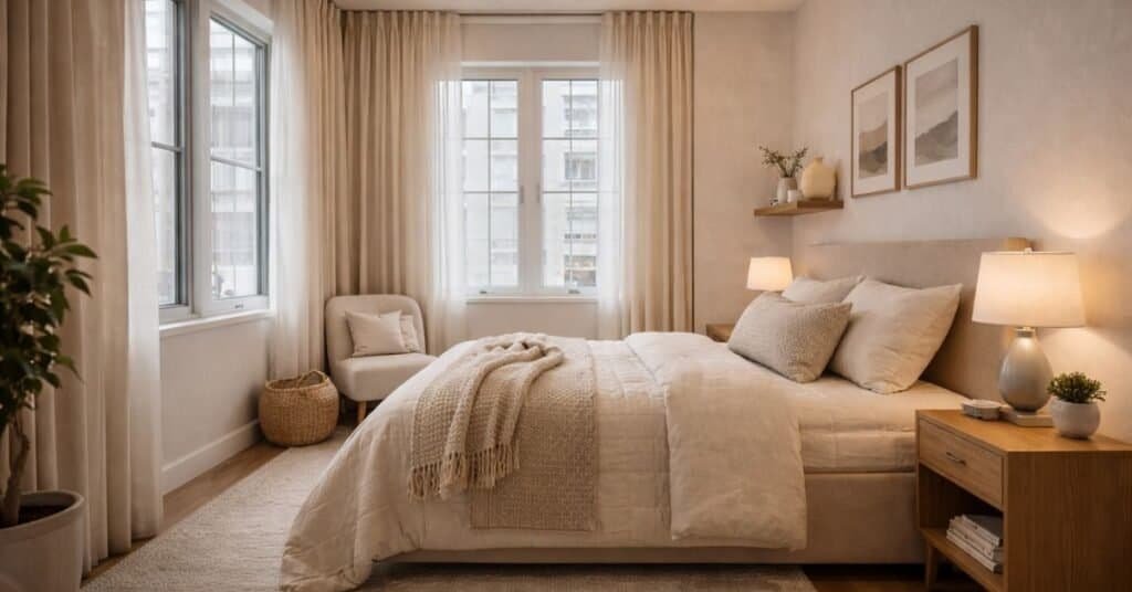 Serene Japandi bedroom with natural light