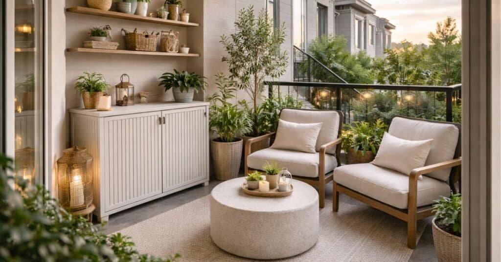 Serene balcony with cozy seating