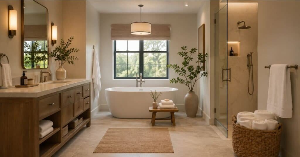 Serene modern bathroom with natural textures